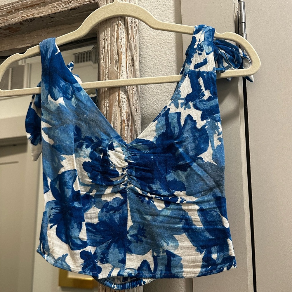 Zara Blue and White Floral Tank Top